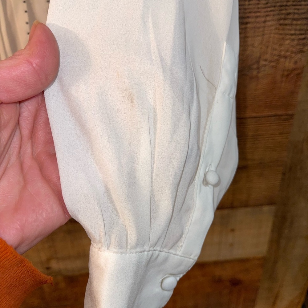 White House Black Market sheer button up ruffle blouse - Picture 6 of 10
